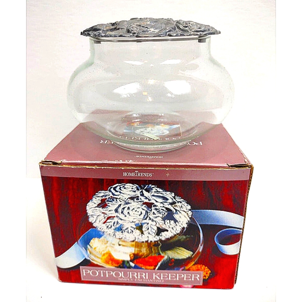 Home Trends Glass Potpourri Keeper Jar with Metal Lid - New in Box